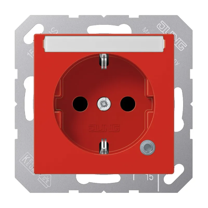 Jung SCHUKO Steckdose, 16 A 250 V ~, ohne Krallen, mit Funktionsanzeige, mit Schriftfeld, SAFETY+, Thermoplast, Ser A1520BFNAKORT