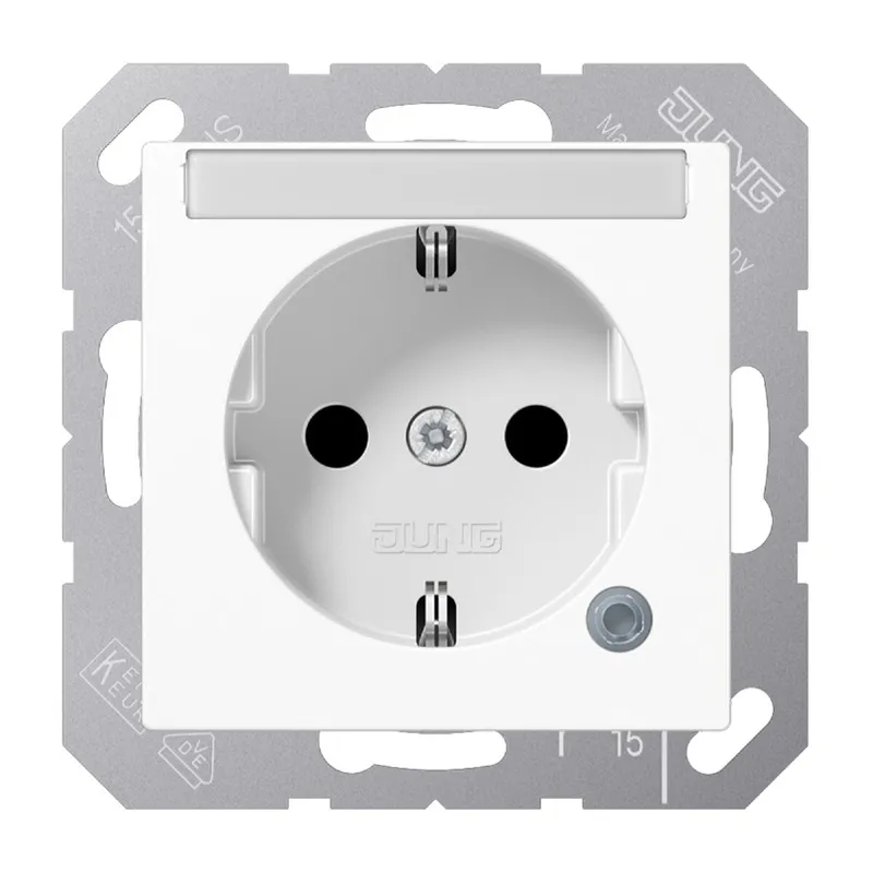 Jung SCHUKO Steckdose, 16 A 250 V ~, ohne Krallen, mit Funktionsanzeige, mit Schriftfeld, SAFETY+, Thermoplast, Ser A1520BFNAKOWW