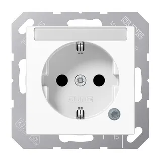 Jung SCHUKO Steckdose, 16 A 250 V ~, ohne Krallen, mit Funktionsanzeige, mit Schriftfeld, SAFETY+, Thermoplast, Ser A1520BFNAKOWW