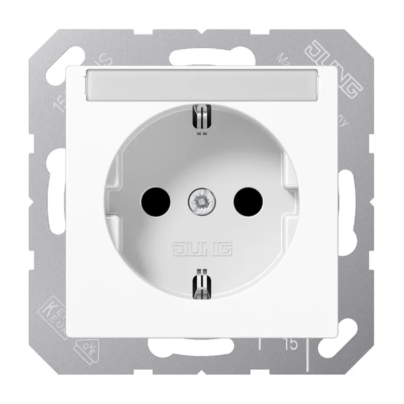 Jung SCHUKO Steckdose, 16 A 250 V ~, mit Schriftfeld, Thermoplast, Serie A, alpinweiß A1520BFNAWW