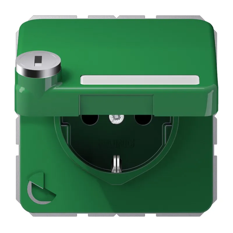 Jung SCHUKO Steckdose, 16 A 250 V ~, mit Sicherheitsschloss, Thermoplast, Serie CD, grün (für CD1520NAKLSLGN