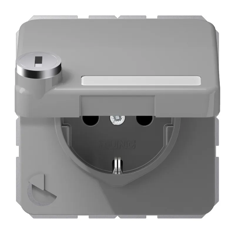 Jung SCHUKO Steckdose, 16 A 250 V ~, mit Sicherheitsschloss, Thermoplast, Serie CD, grau CD1520NAKLSLGR