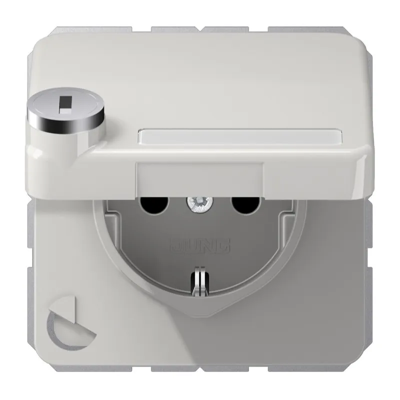 Jung SCHUKO Steckdose, 16 A 250 V ~, mit Sicherheitsschloss, Thermoplast, Serie CD, lichtgrau CD1520NAKLSLLG