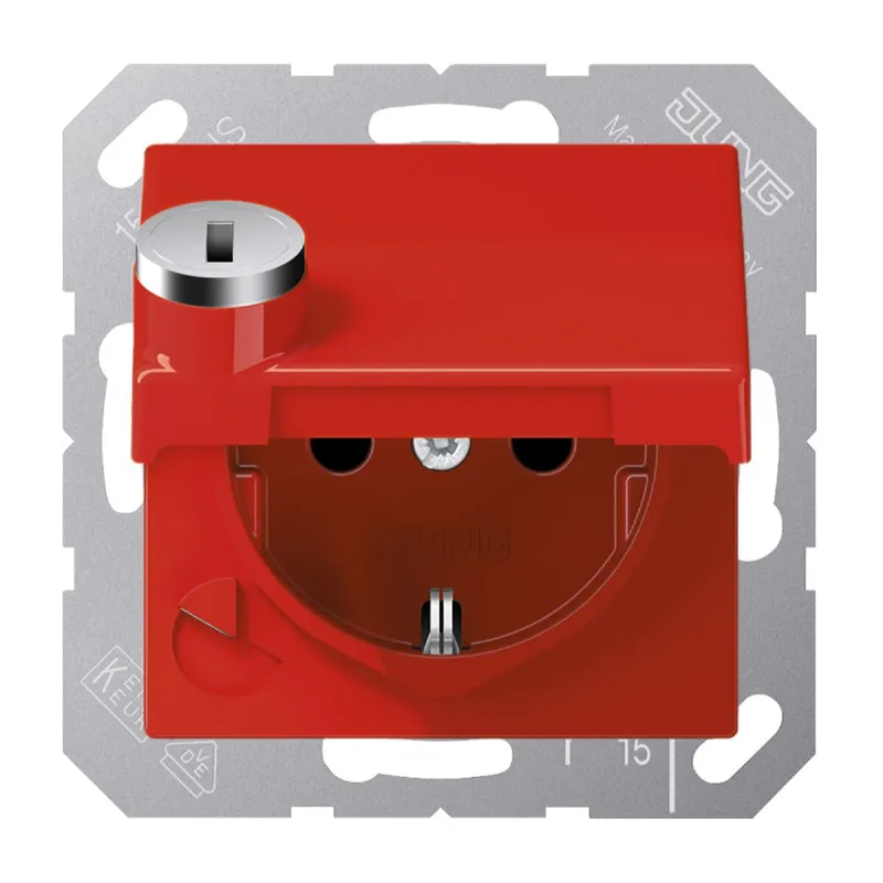 Jung SCHUKO Steckdose, 16 A 250 V ~, mit Sicherheitsschloss, Thermoplast, Serie AS/A, rot AS1520BFKLSLRT
