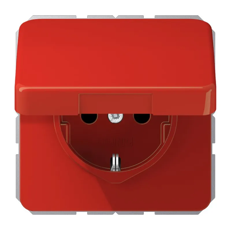 Jung SCHUKO Steckdose, 16 A 250 V ~, ohne Krallen, Thermoplast, Serie CD, rot CD1520BFKIKLRT
