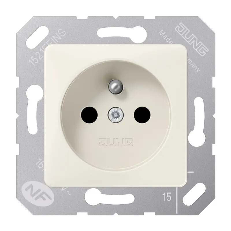Jung Steckdose, französisch/belgisches System, 16 A 250 V ~, ohne Krallen, SAFETY+, Thermoplast, 50 x 50 mm, weiß 5120FBFKI
