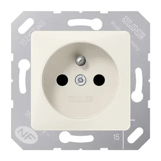 Jung Steckdose, französisch/belgisches System, 16 A 250 V ~, ohne Krallen, SAFETY+, Thermoplast, 50 x 50 mm, weiß 5120FBFKI