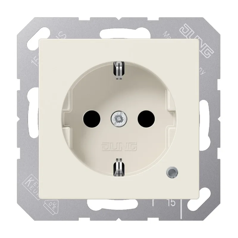 Jung SCHUKO Steckdose, 16 A 250 V ~, mit Funktionsanzeige, SAFETY+, Thermoplast, Serie AS, weiß A1520BFKO