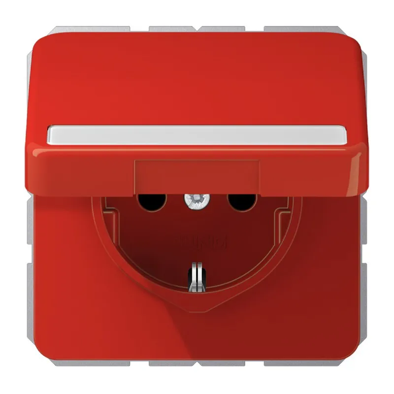 Jung SCHUKO Steckdose, 16 A 250 V ~, mit Schriftfeld, Thermoplast, Serie CD, rot CD1520BFNAKLRT