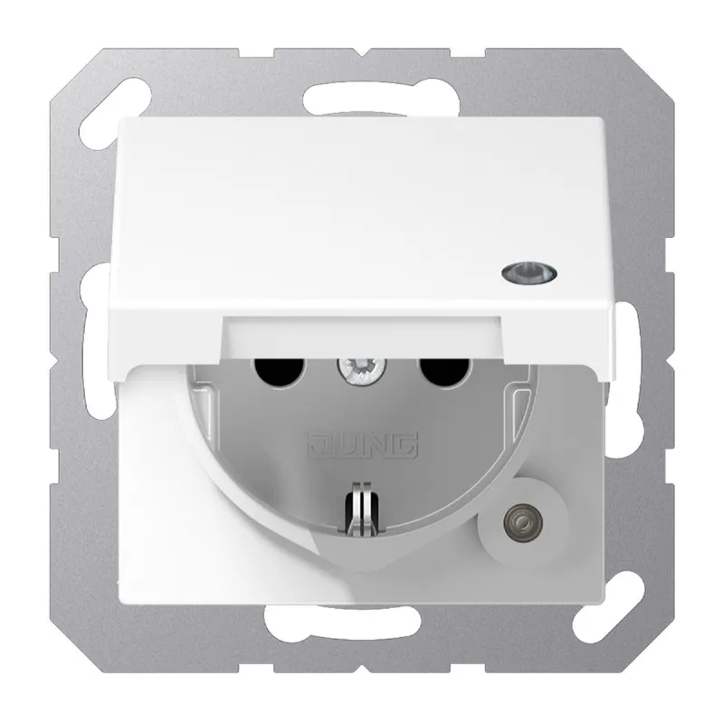 Jung SCHUKO Steckdose, 16 A 250 V ~, mit Funktionsanzeige, Thermoplast, Serie A, alpinweiß A1520BFKLKOWW
