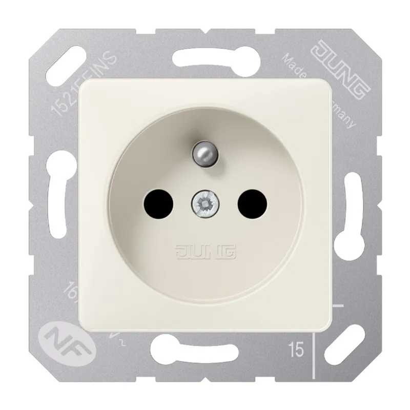 Jung Steckdose, französisch/belgisches System, 16 A 250 V ~, Schraubklemmen, ohne Krallen, SAFETY+, Thermoplast, 50 5121FBFKI