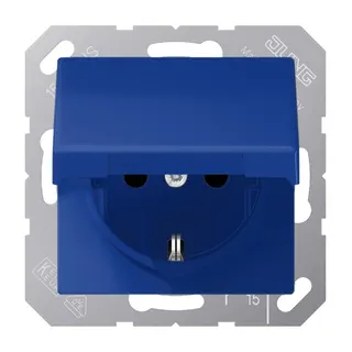 Jung SCHUKO Steckdose, 16 A 250 V ~, Klappdeckel, Thermoplast, Serie AS, blau AS1520BFKLBL