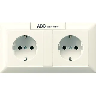 Jung Kabelkanal-SCHUKO®-Steckdose, 2fach, 16 A 250 V ~, mit Schriftfeld, Duroplast, Serie AS, weiß AS1522NA