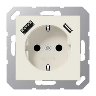 Jung SCHUKO Steckdose 16 A 250 V ~, mit USB-Ladegerät 1 x Typ A + 1 x Typ C, SAFETY+, Serie AS, weiß A1520-15CA