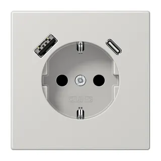 Jung SCHUKO Steckdose 16 A 250 V ~, mit USB-Ladegerät 1 x Typ A + 1 x Typ C, SAFETY+, Serie LS, lichtgrau LS1520-15CALG