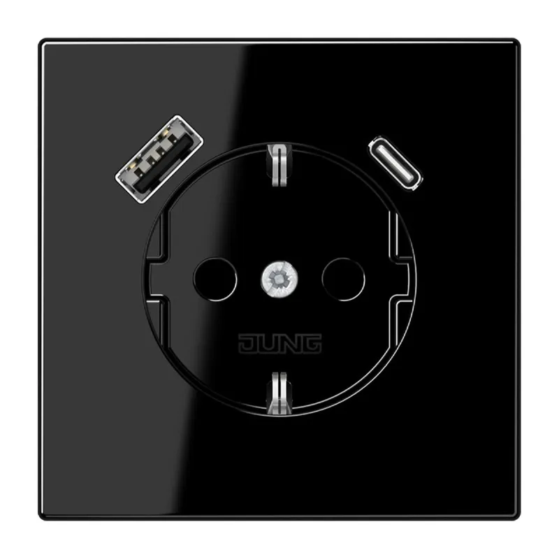 Jung SCHUKO Steckdose 16 A 250 V ~, mit USB-Ladegerät 1 x Typ A + 1 x Typ C, SAFETY+, Serie LS, schwarz LS1520-15CASW