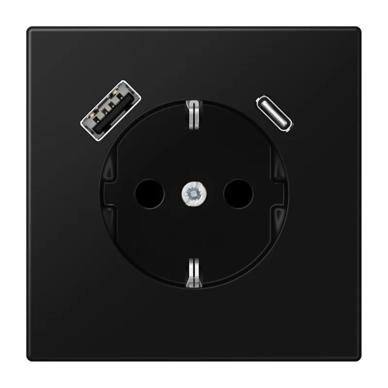 Jung SCHUKO Steckdose 16 A 250 V ~, mit USB-Ladegerät 1 x Typ A + 1 x Typ C, SAFETY+, Serie LS, graphitschwarz matt LS1520-15CASWM