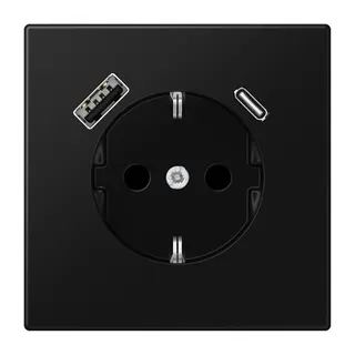 Jung SCHUKO Steckdose 16 A 250 V ~, mit USB-Ladegerät 1 x Typ A + 1 x Typ C, SAFETY+, Serie LS, graphitschwarz matt LS1520-15CASWM