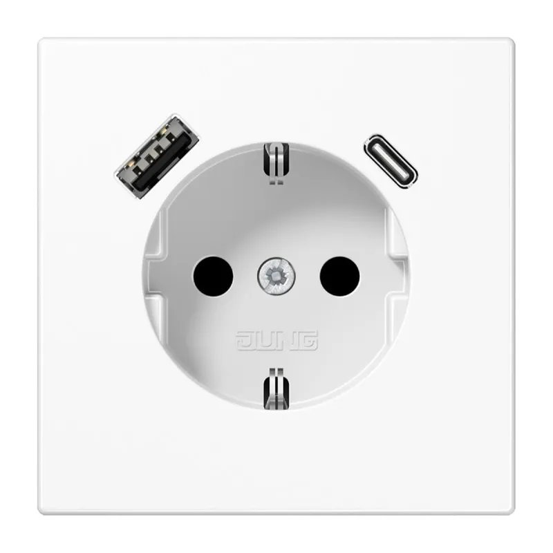 Jung SCHUKO Steckdose 16 A 250 V ~, mit USB-Ladegerät 1 x Typ A + 1 x Typ C, SAFETY+, Serie LS, alpinweiß LS1520-15CAWW