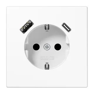 Jung SCHUKO Steckdose 16 A 250 V ~, mit USB-Ladegerät 1 x Typ A + 1 x Typ C, SAFETY+, Serie LS, alpinweiß LS1520-15CAWW