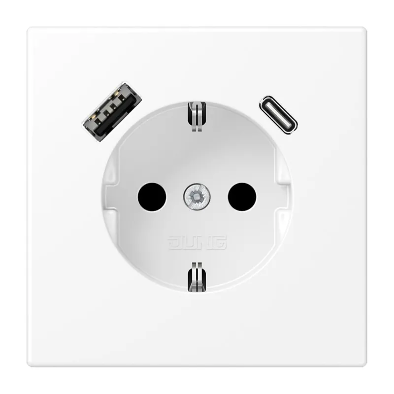 Jung SCHUKO Steckdose 16 A 250 V ~, mit USB-Ladegerät 1 x Typ A + 1 x Typ C, SAFETY+, Serie LS, schneeweiß matt LS1520-15CAWWM