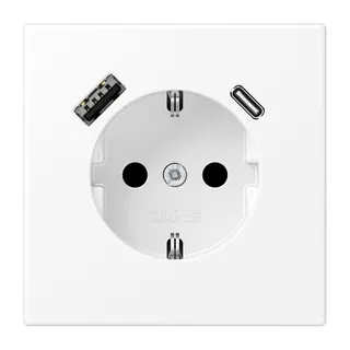 Jung SCHUKO Steckdose 16 A 250 V ~, mit USB-Ladegerät 1 x Typ A + 1 x Typ C, SAFETY+, Serie LS, schneeweiß matt LS1520-15CAWWM