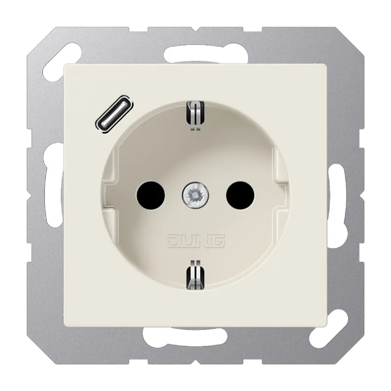 Jung SCHUKO Steckdose 16 A 250 V ~, mit USB-Ladegerät 1 x Typ C, SAFETY+, Serie AS, weiß A1520-18C