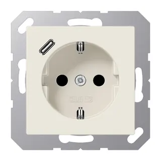 Jung SCHUKO Steckdose 16 A 250 V ~, mit USB-Ladegerät 1 x Typ C, SAFETY+, Serie AS, weiß A1520-18C