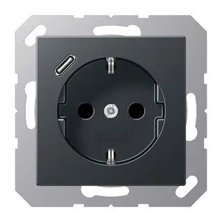 Jung SCHUKO Steckdose 16 A 250 V ~, mit USB-Ladegerät 1 x Typ C, SAFETY+, Serie A, anthrazit matt A1520-18CANM