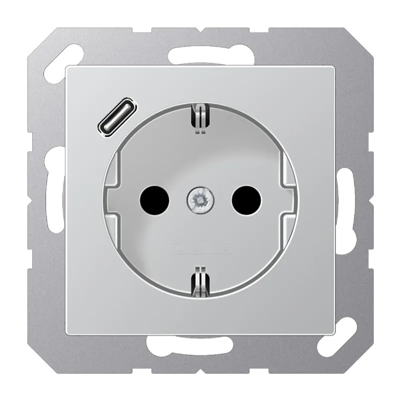 Jung SCHUKO Steckdose 16 A 250 V ~, mit USB-Ladegerät 1 x Typ C, SAFETY+, Serie A, aluminium A1520-18CAL