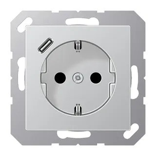Jung SCHUKO Steckdose 16 A 250 V ~, mit USB-Ladegerät 1 x Typ C, SAFETY+, Serie A, aluminium A1520-18CAL