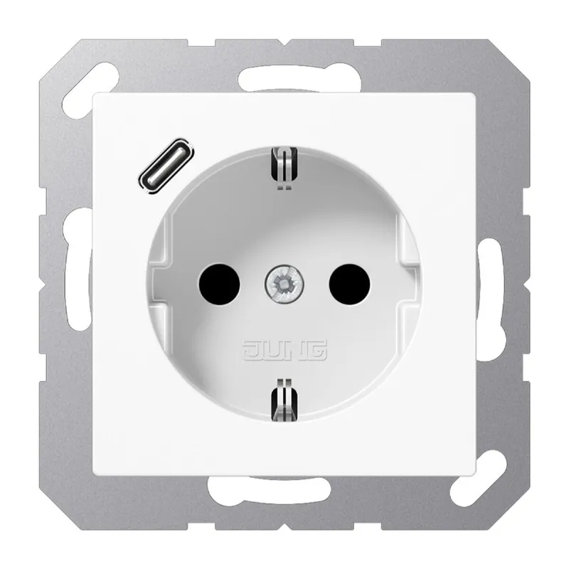 Jung SCHUKO Steckdose 16 A 250 V ~, mit USB-Ladegerät 1 x Typ C, SAFETY+, Serie AS/A, alpinweiß A1520-18CWW