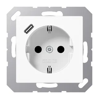 Jung SCHUKO Steckdose 16 A 250 V ~, mit USB-Ladegerät 1 x Typ C, SAFETY+, Serie AS/A, alpinweiß A1520-18CWW