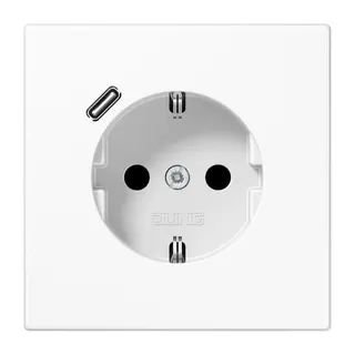Jung SCHUKO Steckdose 16 A 250 V ~, mit USB-Ladegerät 1 x Typ C, SAFETY+, Serie LS, alpinweiß LS1520-18CWW