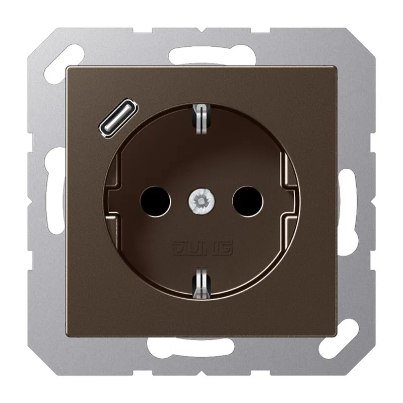 Jung SCHUKO Steckdose 16 A 250 V ~, mit USB-Ladegerät 1 x Typ C, SAFETY+, Serie A, mokka A1520-18CMO