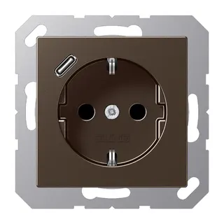Jung SCHUKO Steckdose 16 A 250 V ~, mit USB-Ladegerät 1 x Typ C, SAFETY+, Serie A, mokka A1520-18CMO