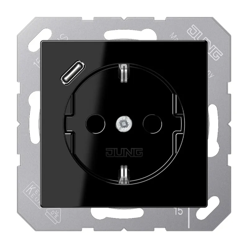 Jung SCHUKO Steckdose 16 A 250 V ~, mit USB-Ladegerät 1 x Typ C, SAFETY+, Serie A, schwarz A1520-18CSW