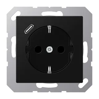 Jung SCHUKO Steckdose 16 A 250 V ~, mit USB-Ladegerät 1 x Typ C, SAFETY+, Serie A, graphitschwarz matt A1520-18CSWM