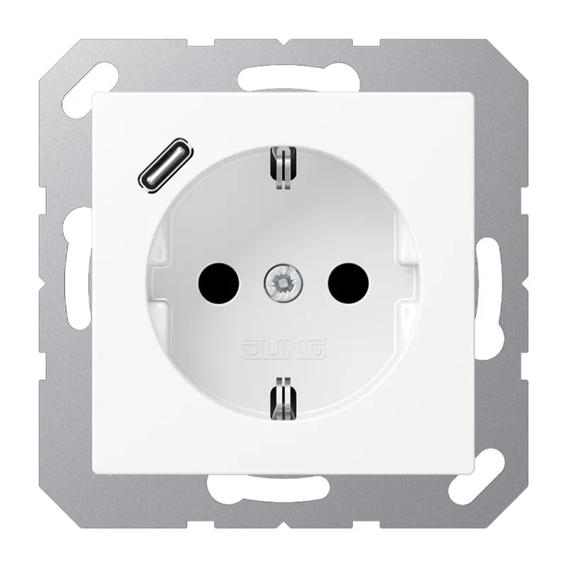 Jung SCHUKO Steckdose 16 A 250 V ~, mit USB-Ladegerät 1 x Typ C, SAFETY+, Serie A, schneeweiß matt A1520-18CWWM