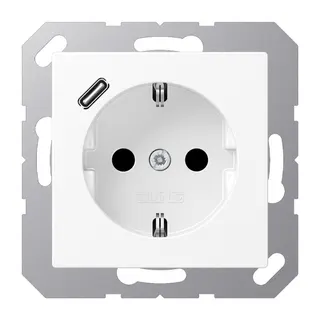 Jung SCHUKO Steckdose 16 A 250 V ~, mit USB-Ladegerät 1 x Typ C, SAFETY+, Serie A, schneeweiß matt A1520-18CWWM