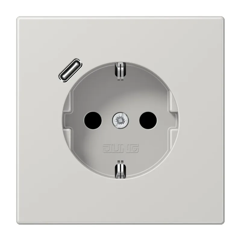 Jung SCHUKO Steckdose 16 A 250 V ~, mit USB-Ladegerät 1 x Typ C, SAFETY+, Serie LS, lichtgrau LS1520-18CLG