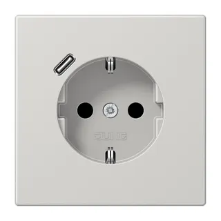 Jung SCHUKO Steckdose 16 A 250 V ~, mit USB-Ladegerät 1 x Typ C, SAFETY+, Serie LS, lichtgrau LS1520-18CLG