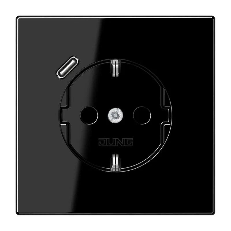 Jung SCHUKO Steckdose 16 A 250 V ~, mit USB-Ladegerät 1 x Typ C, SAFETY+, Serie LS, schwarz LS1520-18CSW