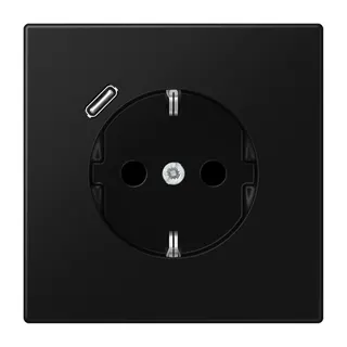 Jung SCHUKO Steckdose 16 A 250 V ~, mit USB-Ladegerät 1 x Typ C, SAFETY+, Serie LS, graphitschwarz matt LS1520-18CSWM