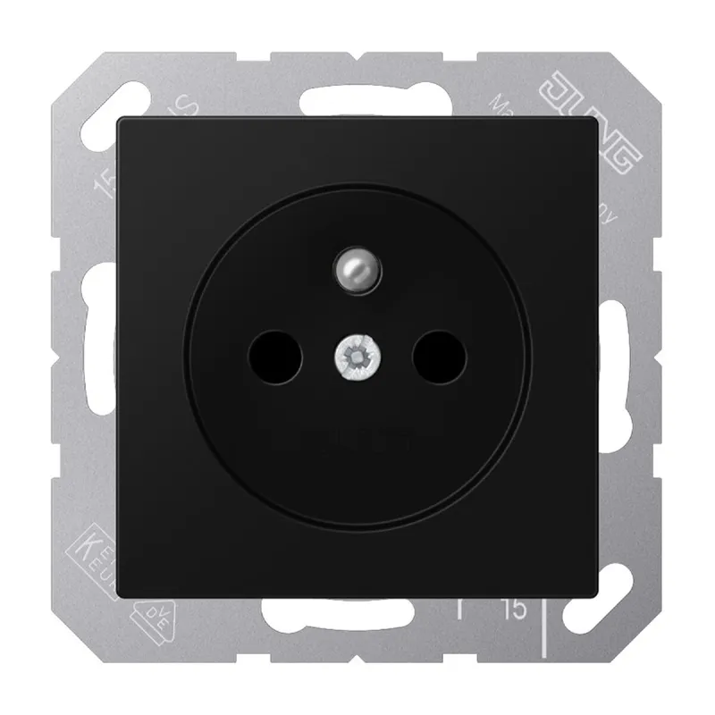 Jung Steckdose, französisch/belgisches System, 16 A 250 V ~, SAFETY+, Thermoplast lackiert, Serie A, graphitschwarz A1520FBFKISWM