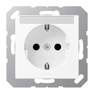 Jung SCHUKO Steckdose, 16 A 250 V ~, mit Schriftfeld, SAFETY+, Thermoplast lackiert, Serie A, schneeweiß matt A1520BFKINAWWM