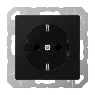 Jung SCHUKO Steckdose, 16 A 250 V ~, ohne Krallen, Thermoplast lackiert, Serie A, graphitschwarz matt A1520NBFSWM