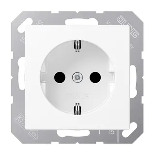 Jung SCHUKO Steckdose, 16 A 250 V ~, ohne Krallen, Thermoplast lackiert, Serie A, schneeweiß matt A1520NBFWWM