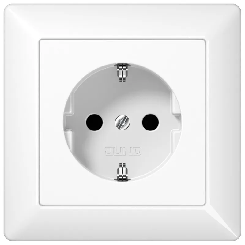 Jung SCHUKO Steckdose, 16 A 250 V ~, Schraubklemmen, mit Rahmen, Duroplast, Serie AS, alpinweiß AS1521WW