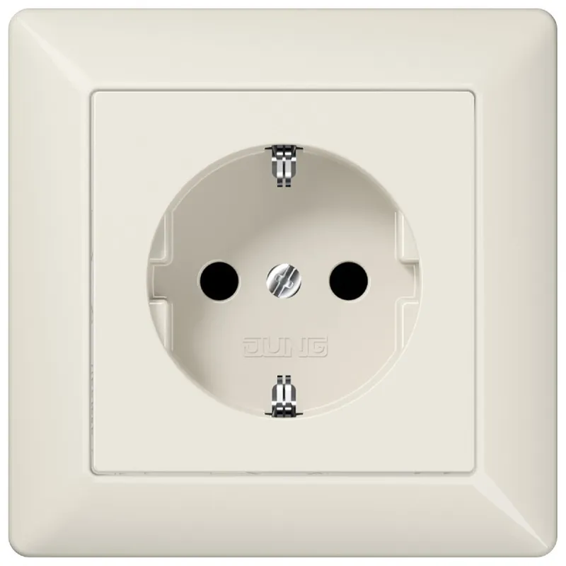 Jung SCHUKO Steckdose, 16 A 250 V ~, Schraubklemmen, mit Rahmen, Duroplast, Serie AS, weiß AS1521